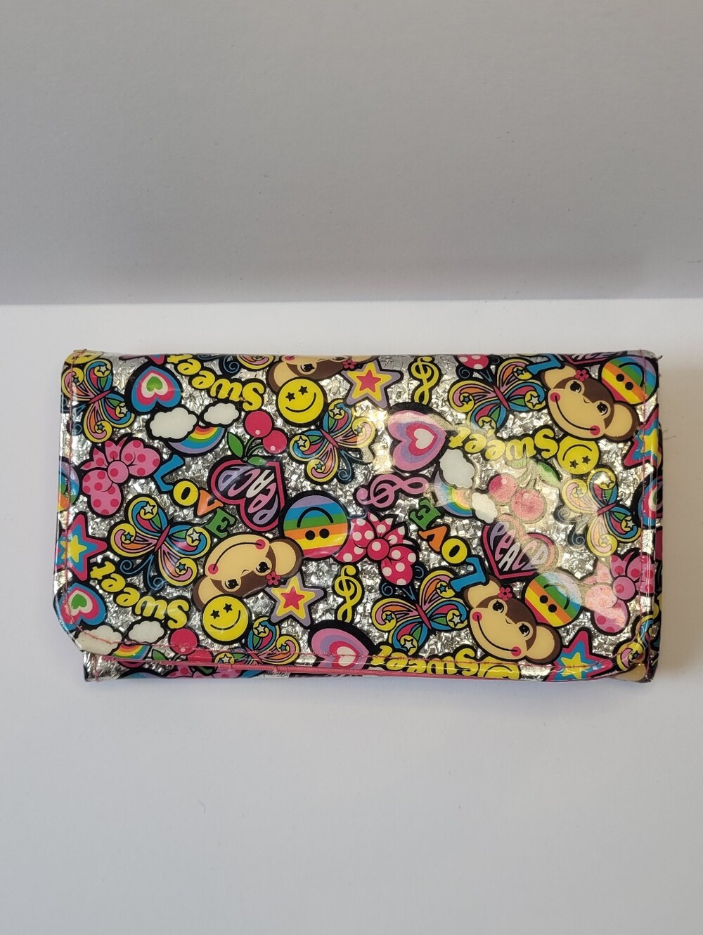 VINTAGE Y2K Claire's Monkey & Smiley Face Glitter Wallet (2000s)